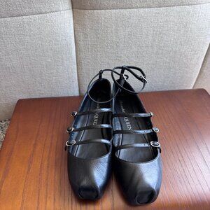 Alexander McQueen black buckled-straps leather ballerina flat shoes 36
